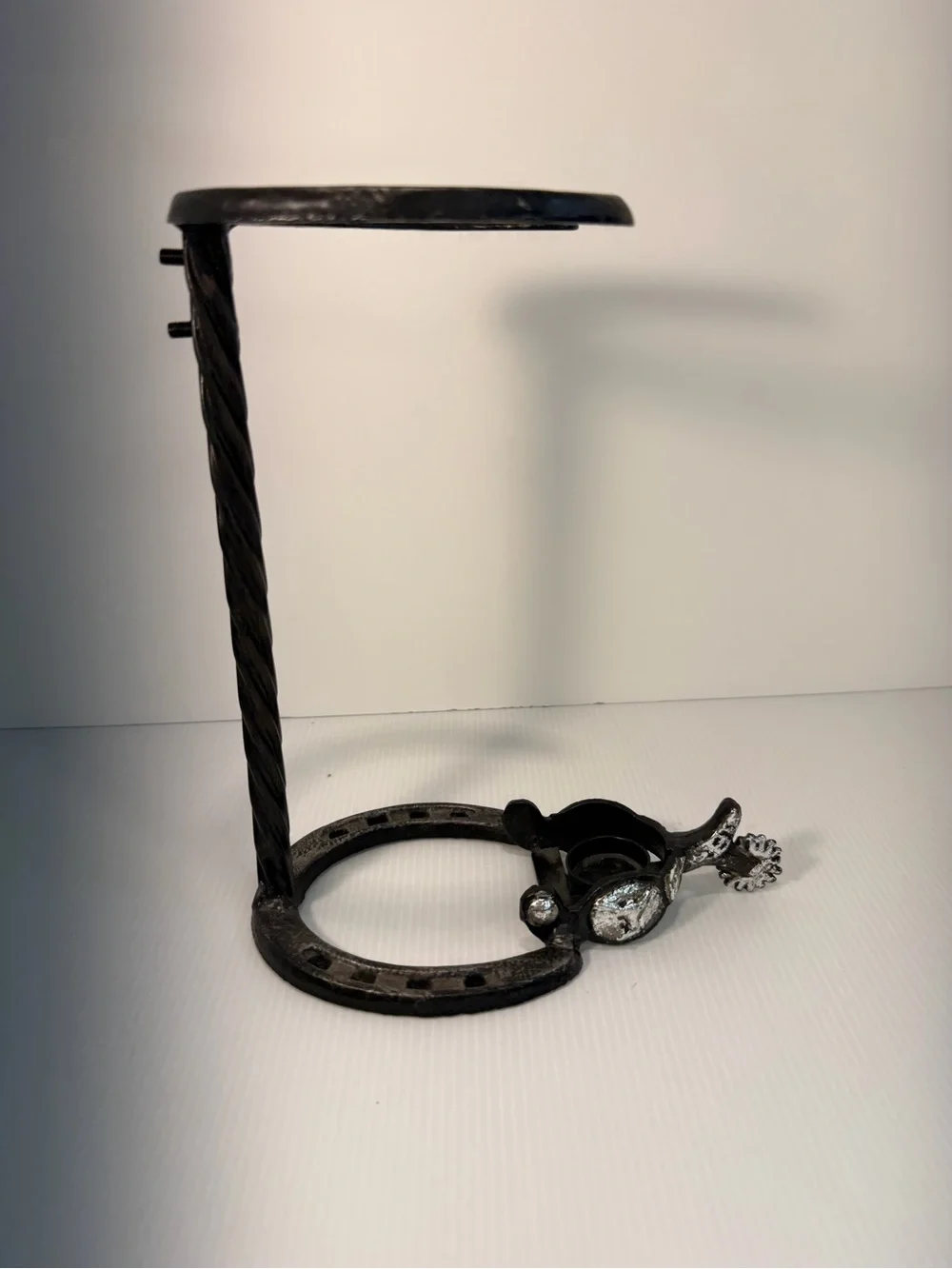 Vintage Artisan Forged Iron Horseshoe & Spur Cowboy Hat Stand